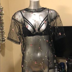 Sheer Floral Stitched T-shirt